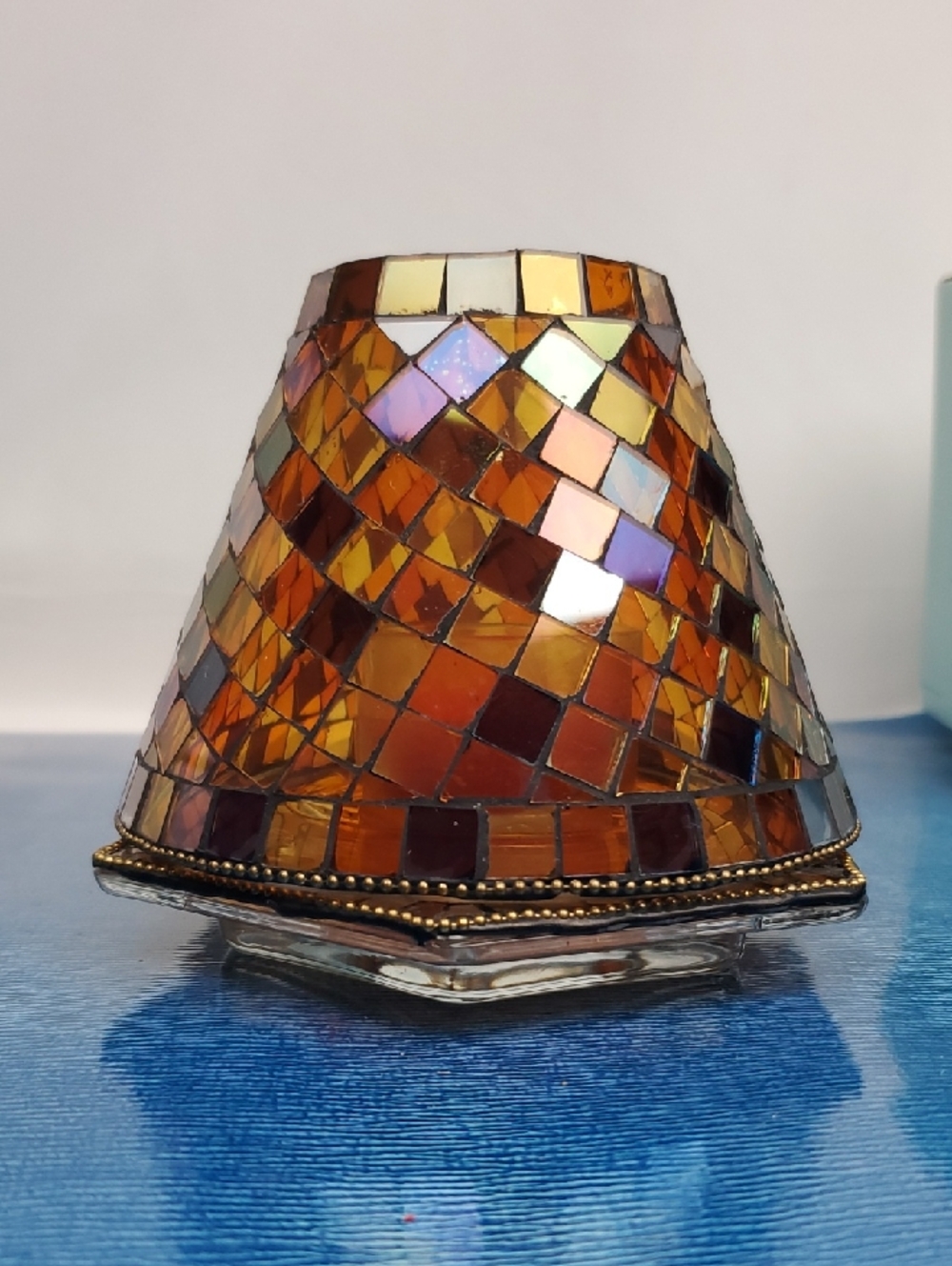PartyLite Amber and Gold Mosaic Glass Votive Holder